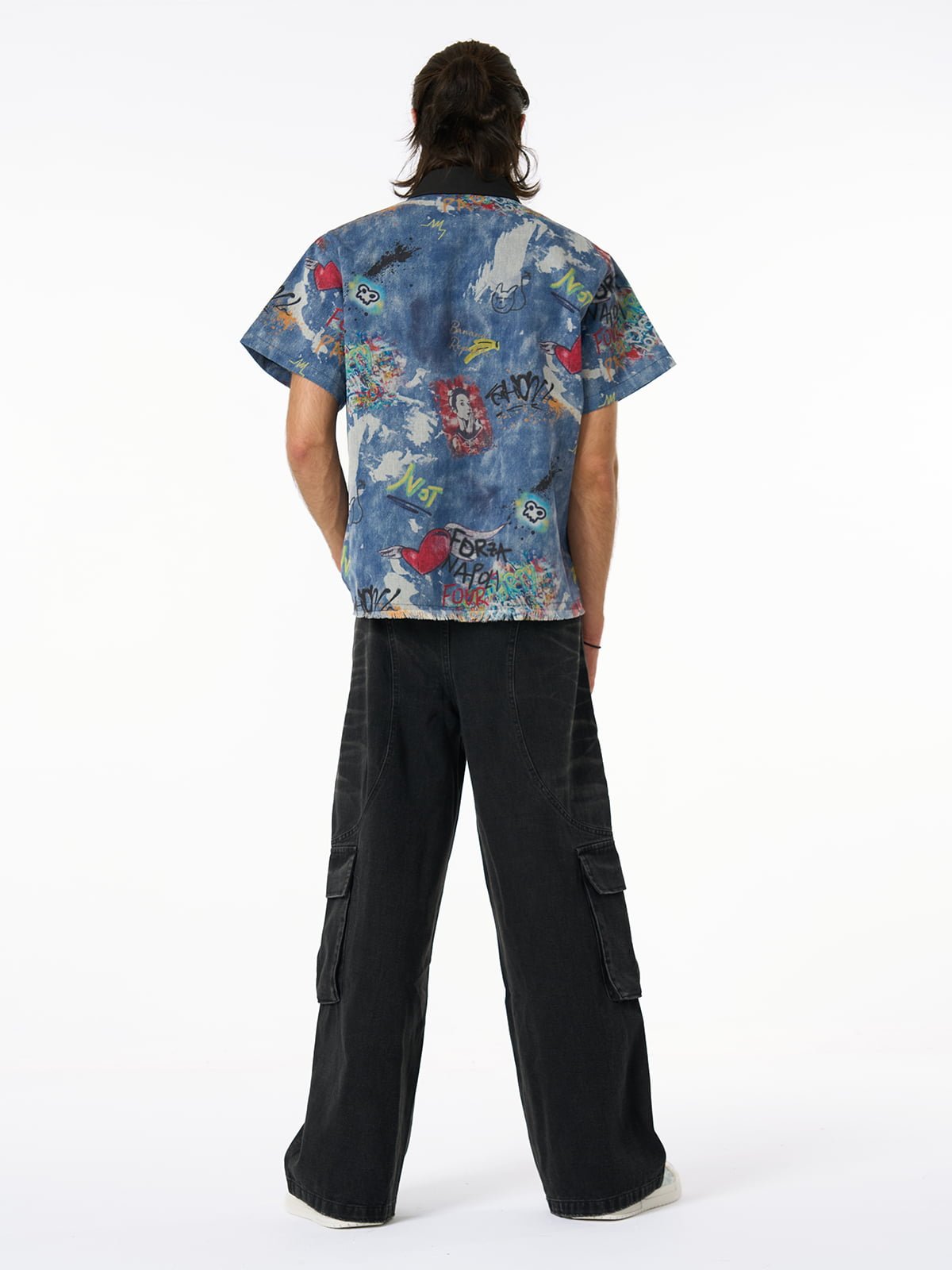 Tie-Dye Denim Graffiti Polo T-Shirt