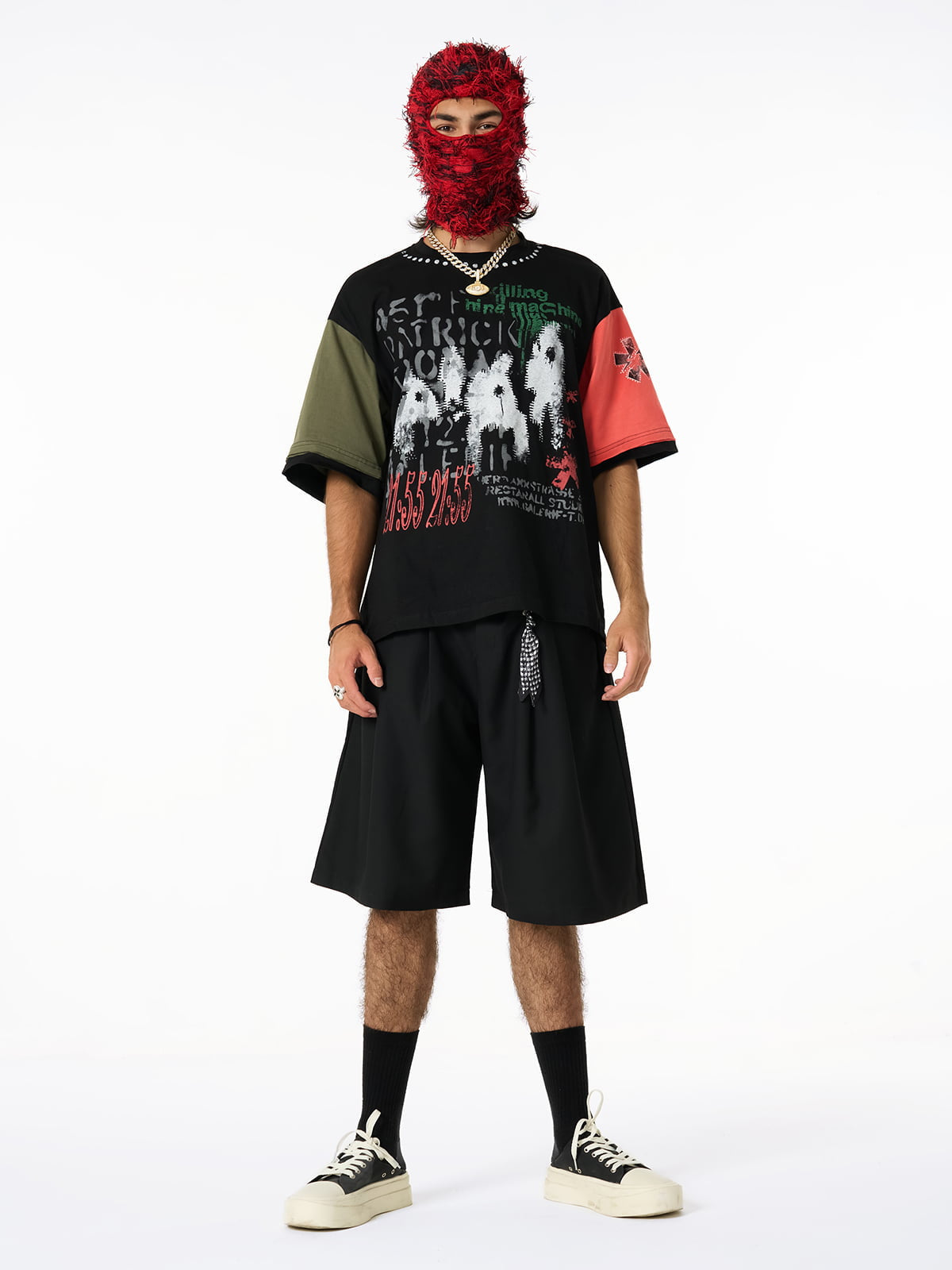 Pleated Design Pendant Decoration Baggy Shorts