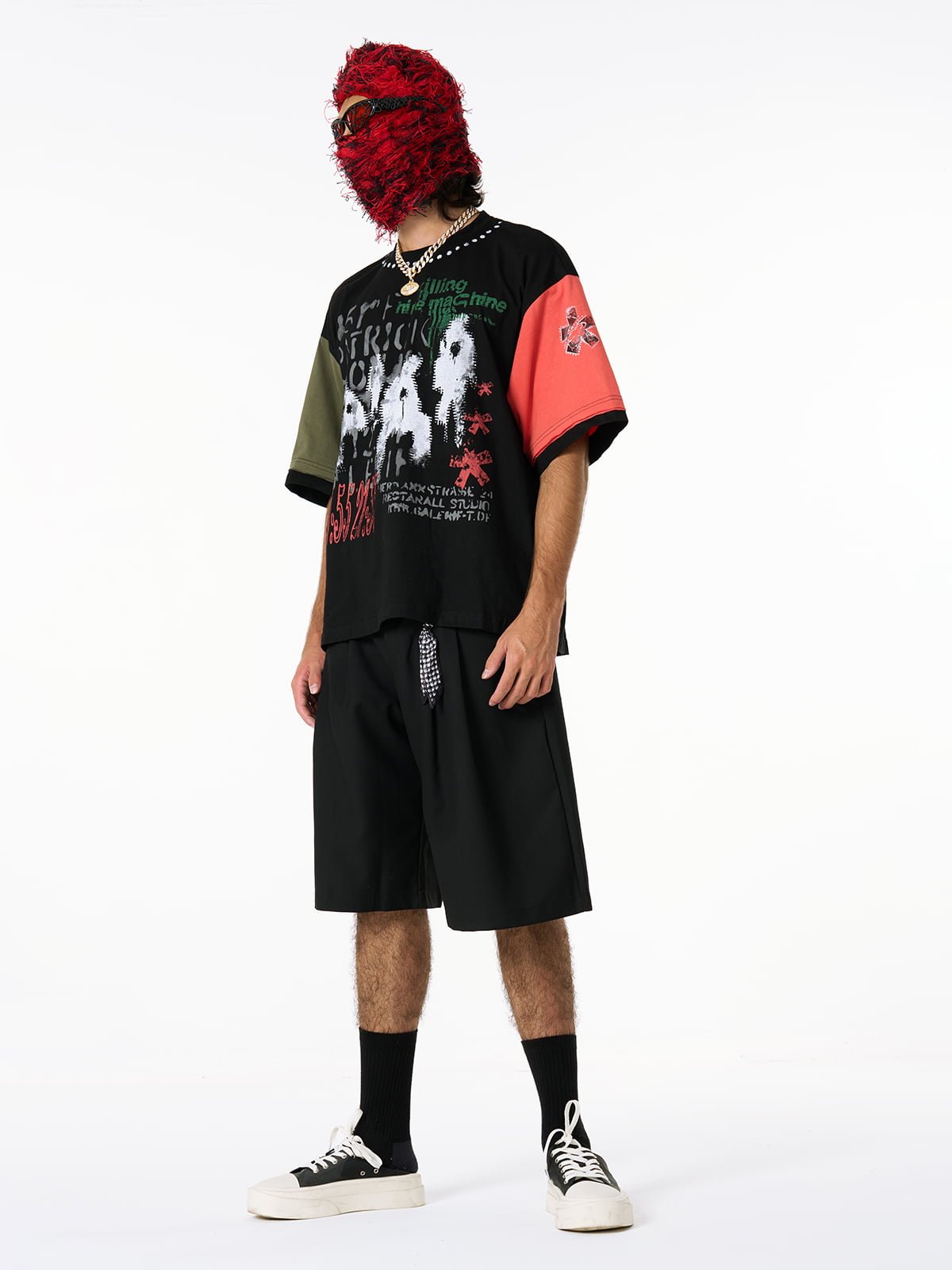 Contrast Color Patchwork Print T-Shirt