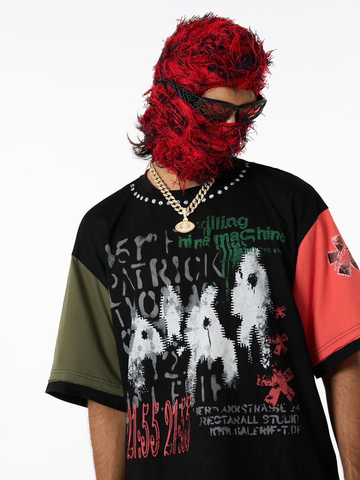 Contrast Color Patchwork Print T-Shirt