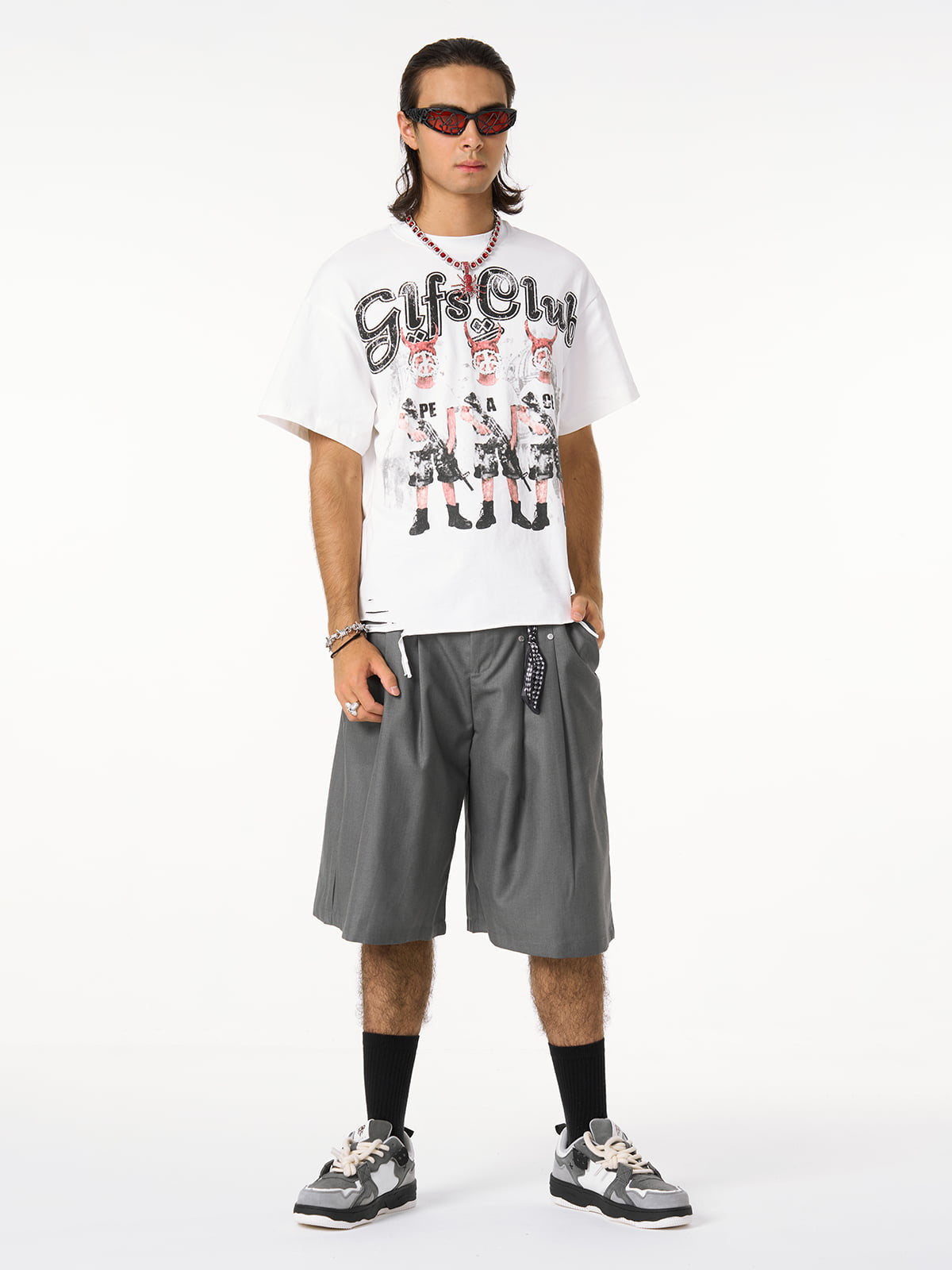 Pleated Design Pendant Decoration Baggy Shorts