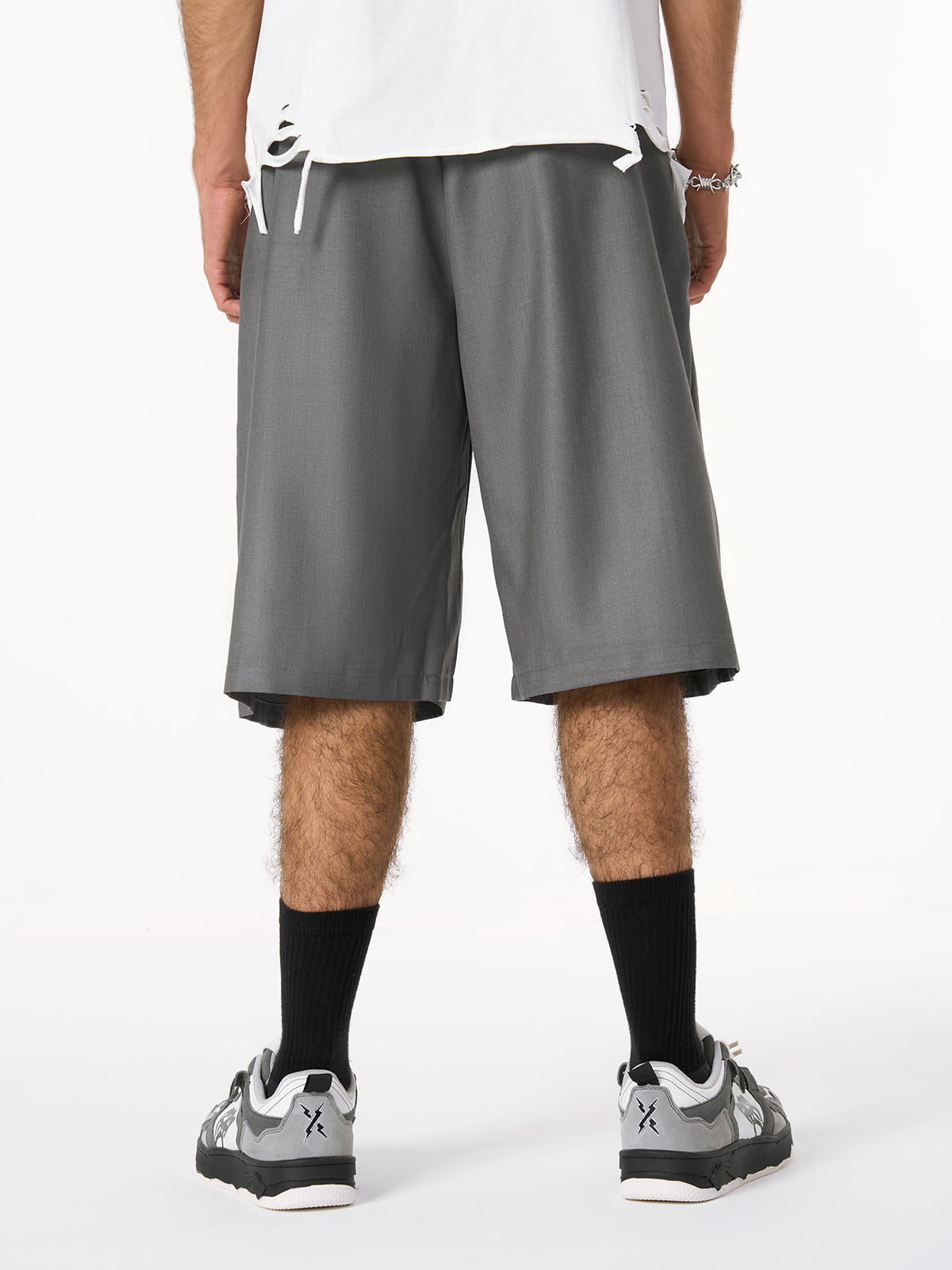 Pleated Design Pendant Decoration Baggy Shorts