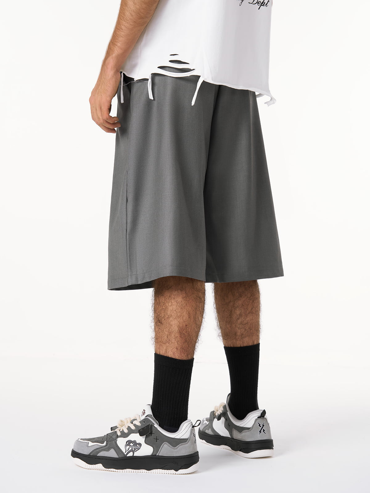 Pleated Design Pendant Decoration Baggy Shorts