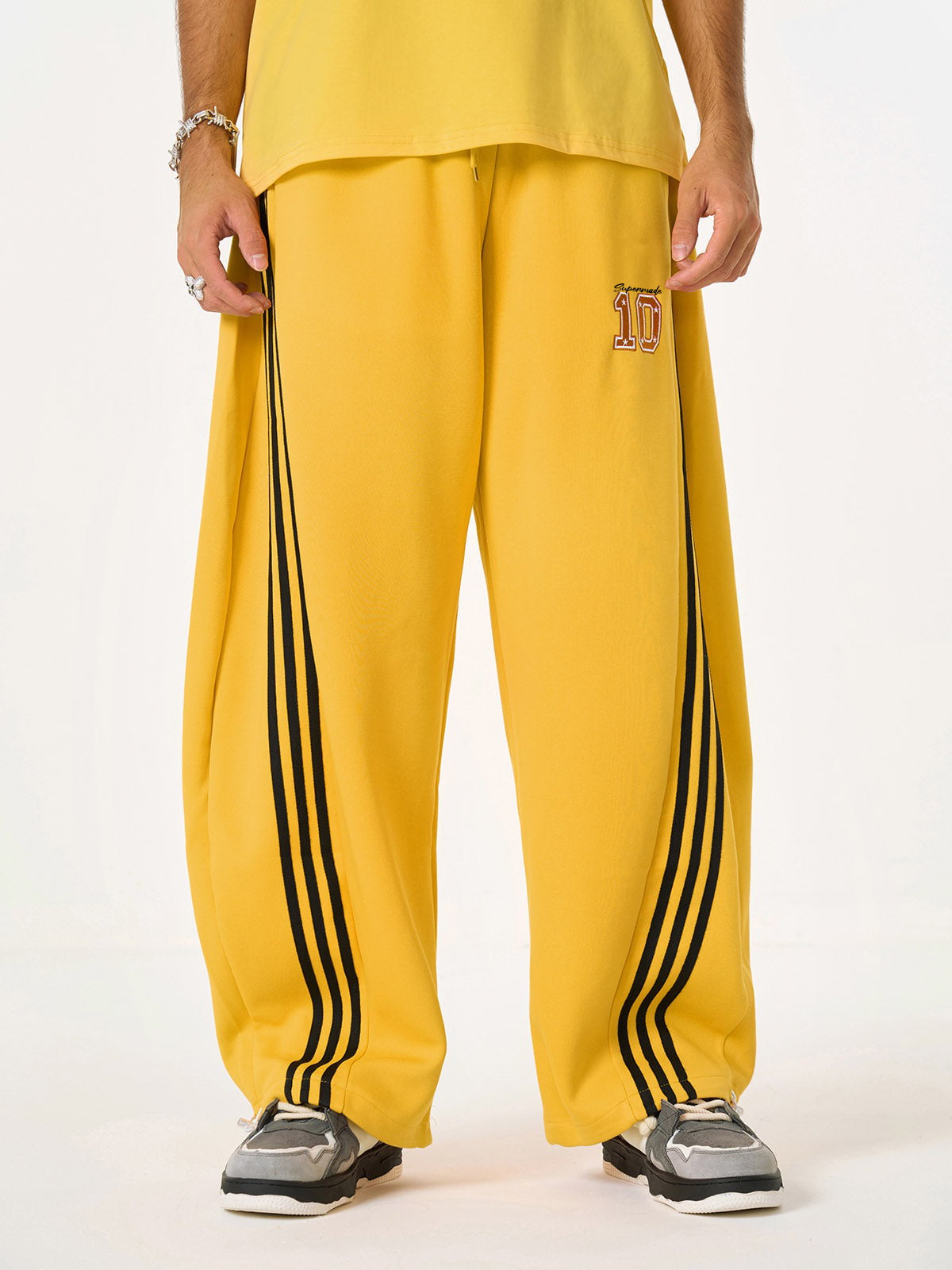 Fleece Vintage Side Stripe Drape Paratrooper Machete Wide Leg Pants