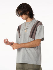Retro Contrast Color Stitching Embroidered Letter T-shirt
