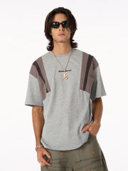 Retro Contrast Color Stitching Embroidered Letter T-shirt