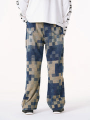 Checkerboard Jacquard Wide Leg Jeans
