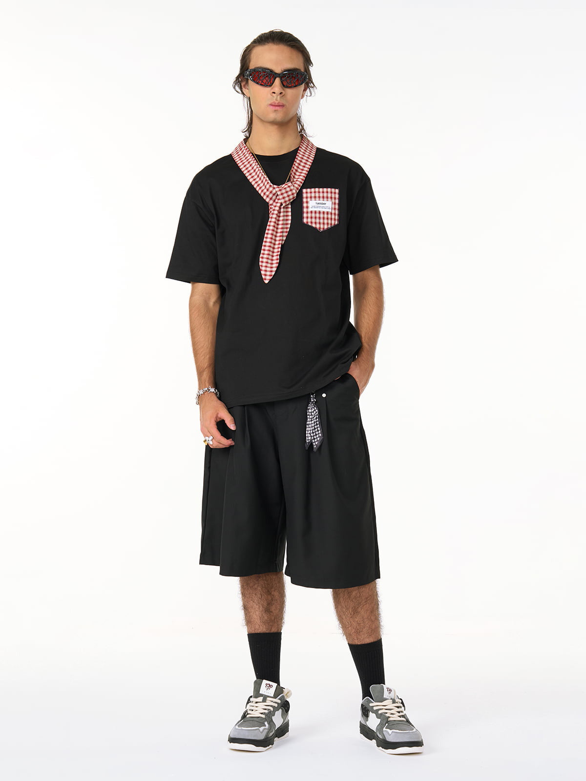 Street Plaid Tie Short Sleeve T-Shirt