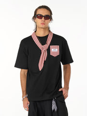 Street Plaid Tie Short Sleeve T-Shirt