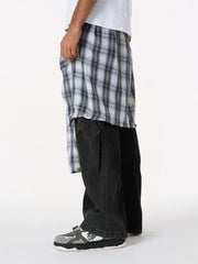 Denim Faux Two-piece Plaid Detachable Scimitar Jeans