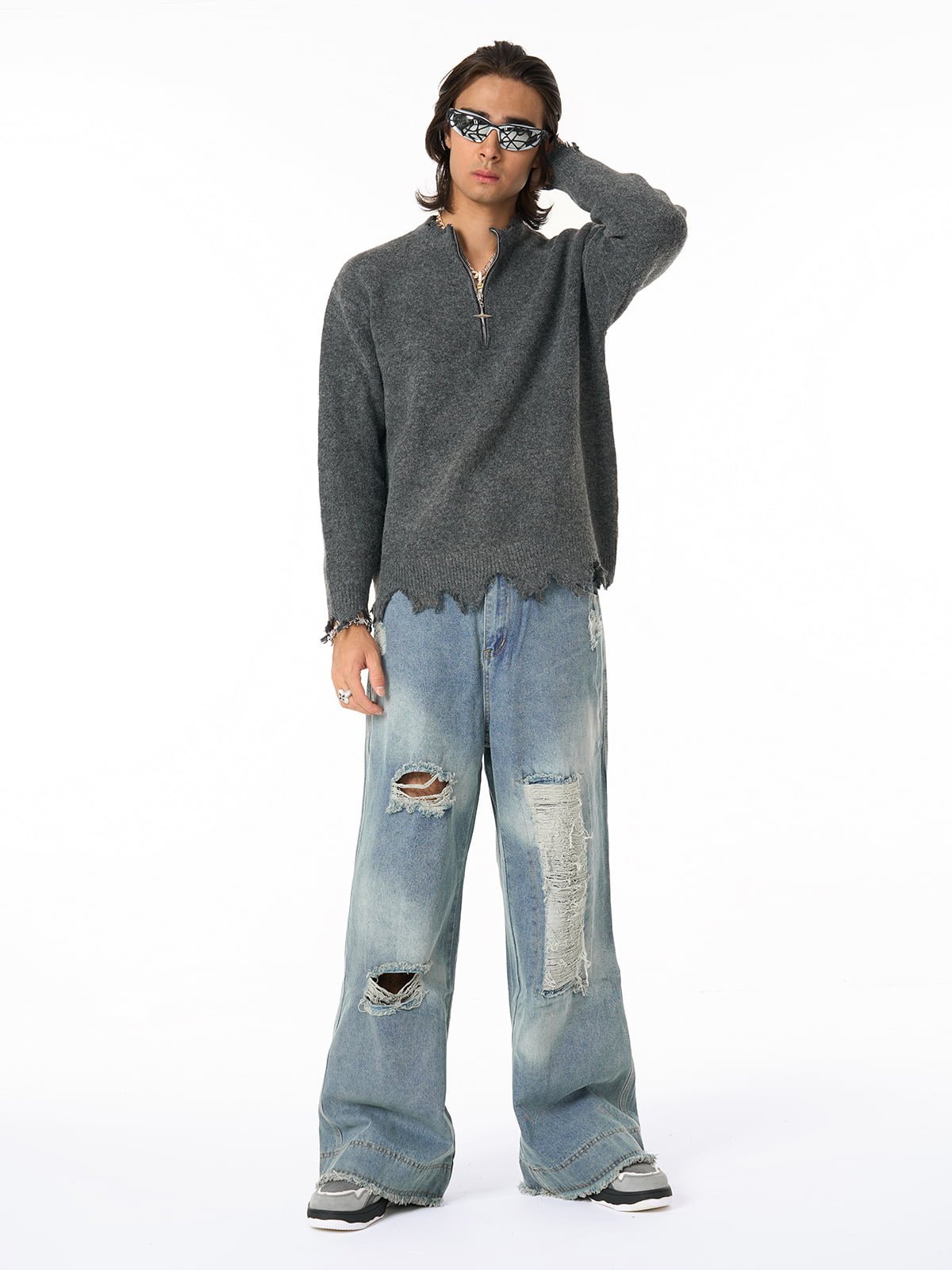 Washed Ripped Baggy Jeans