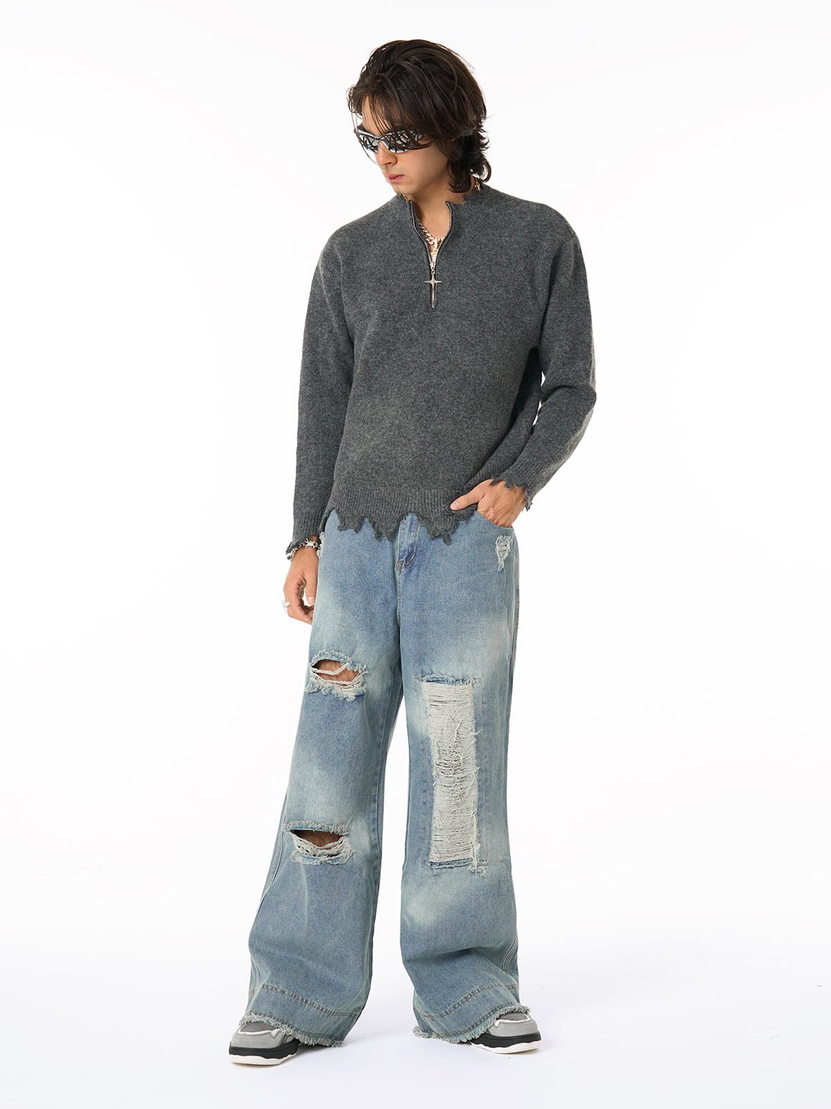 Washed Ripped Baggy Jeans