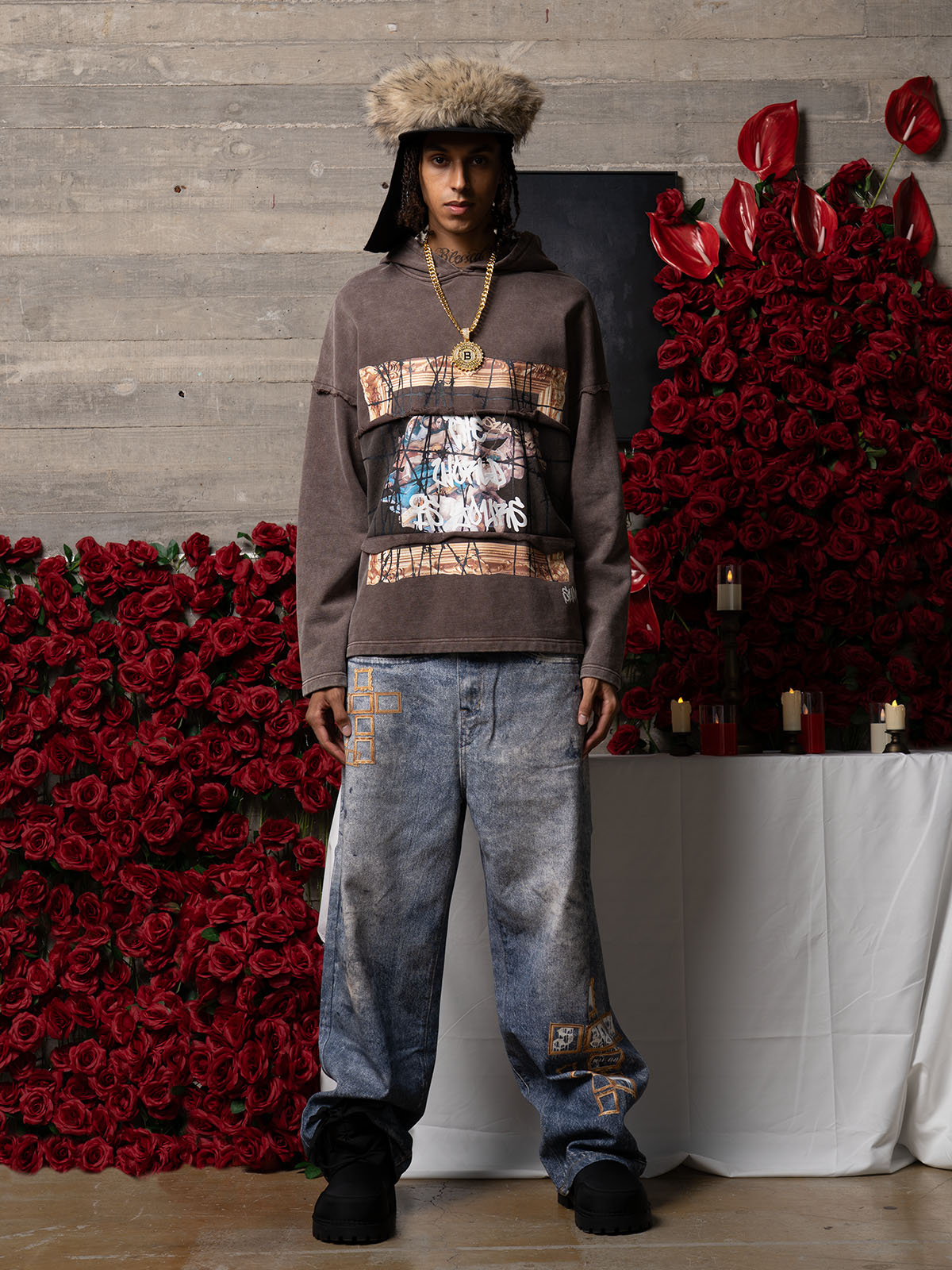 Distressed Thorn Destruction Painting Hooded Sweatshirt