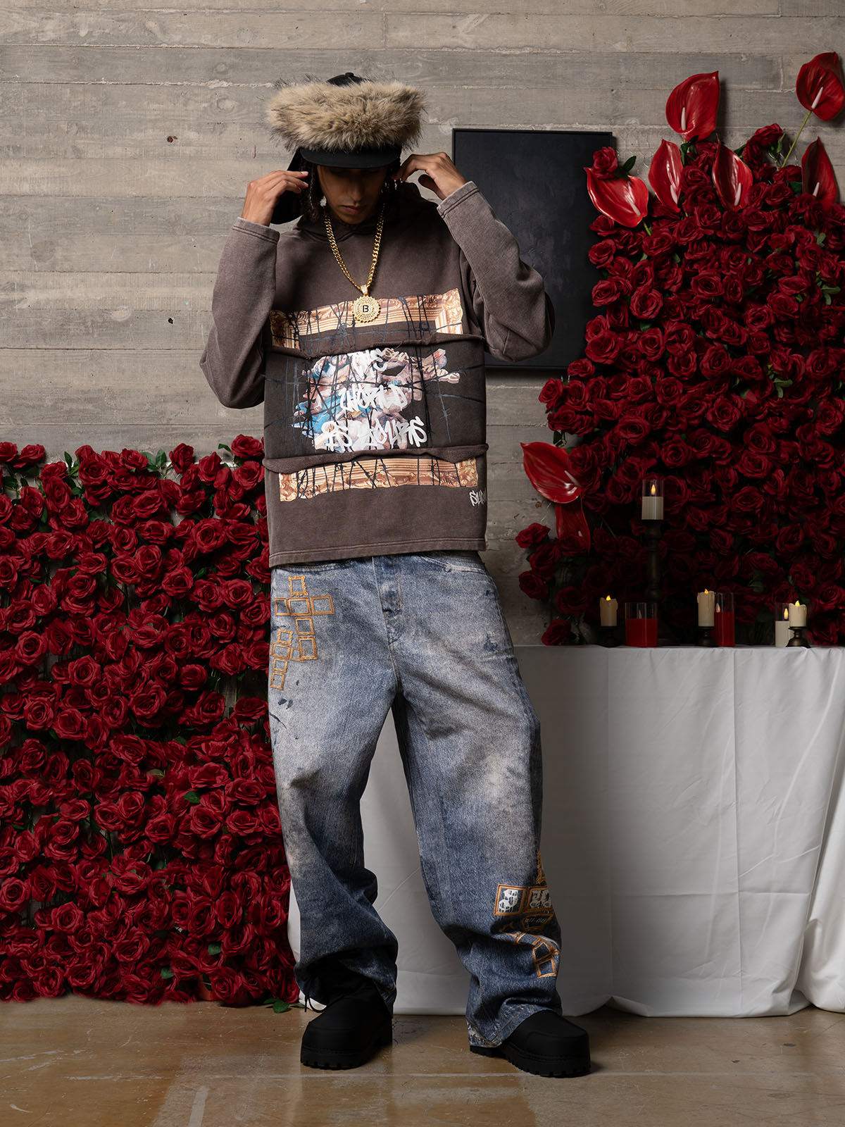 Distressed Thorn Destruction Painting Hooded Sweatshirt