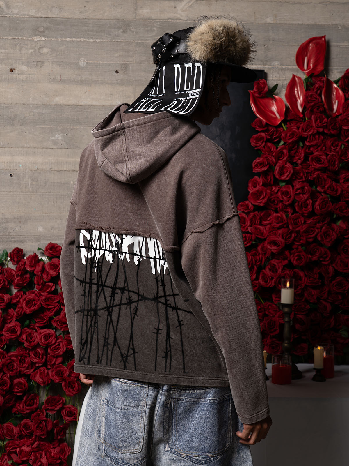 Distressed Thorn Destruction Painting Hooded Sweatshirt