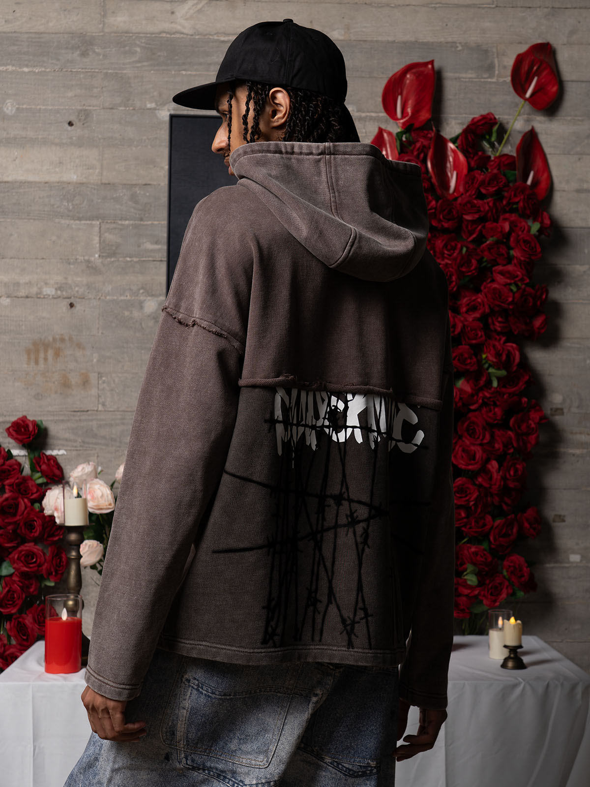 Distressed Thorn Destruction Painting Hooded Sweatshirt