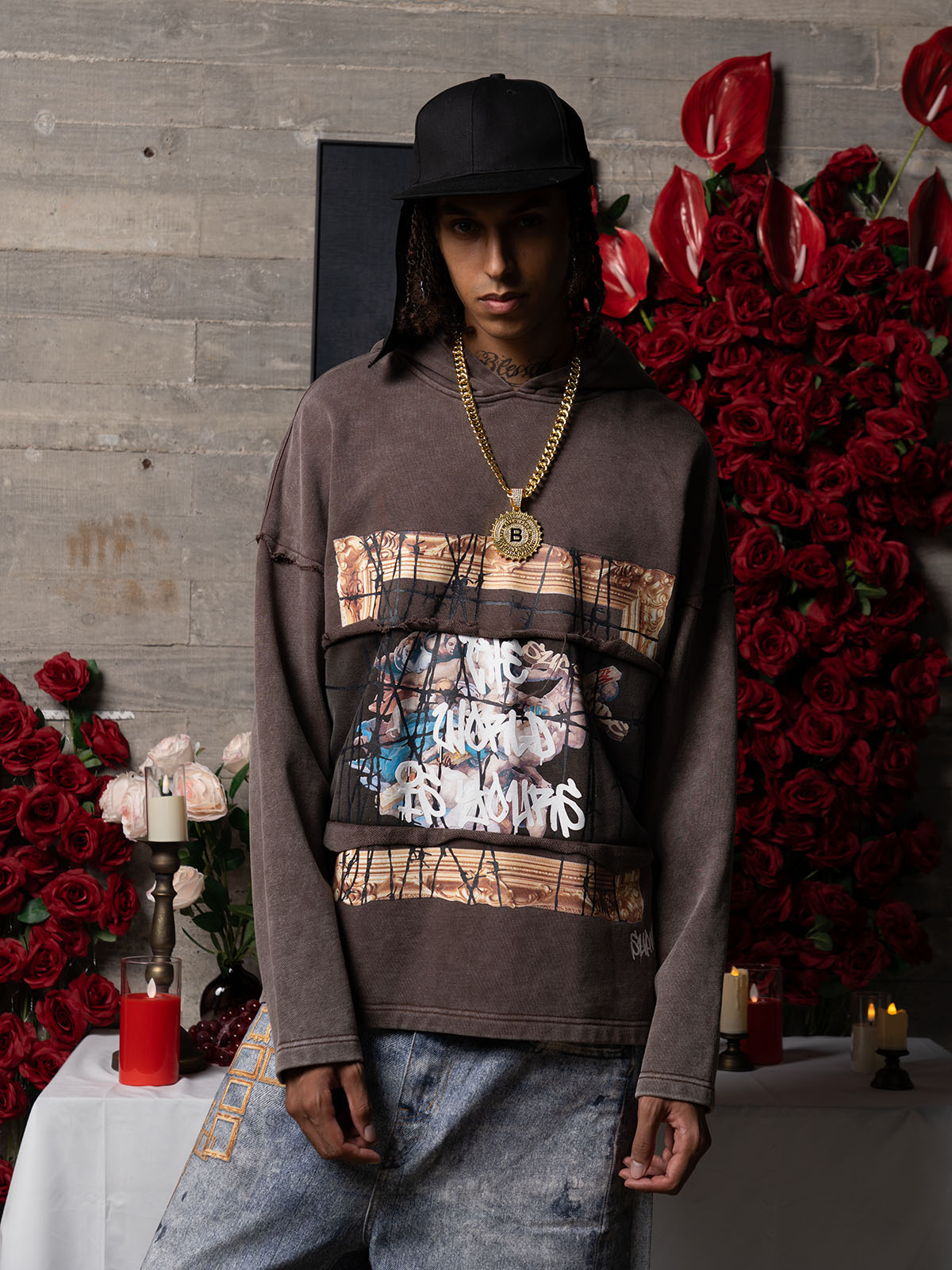 Distressed Thorn Destruction Painting Hooded Sweatshirt