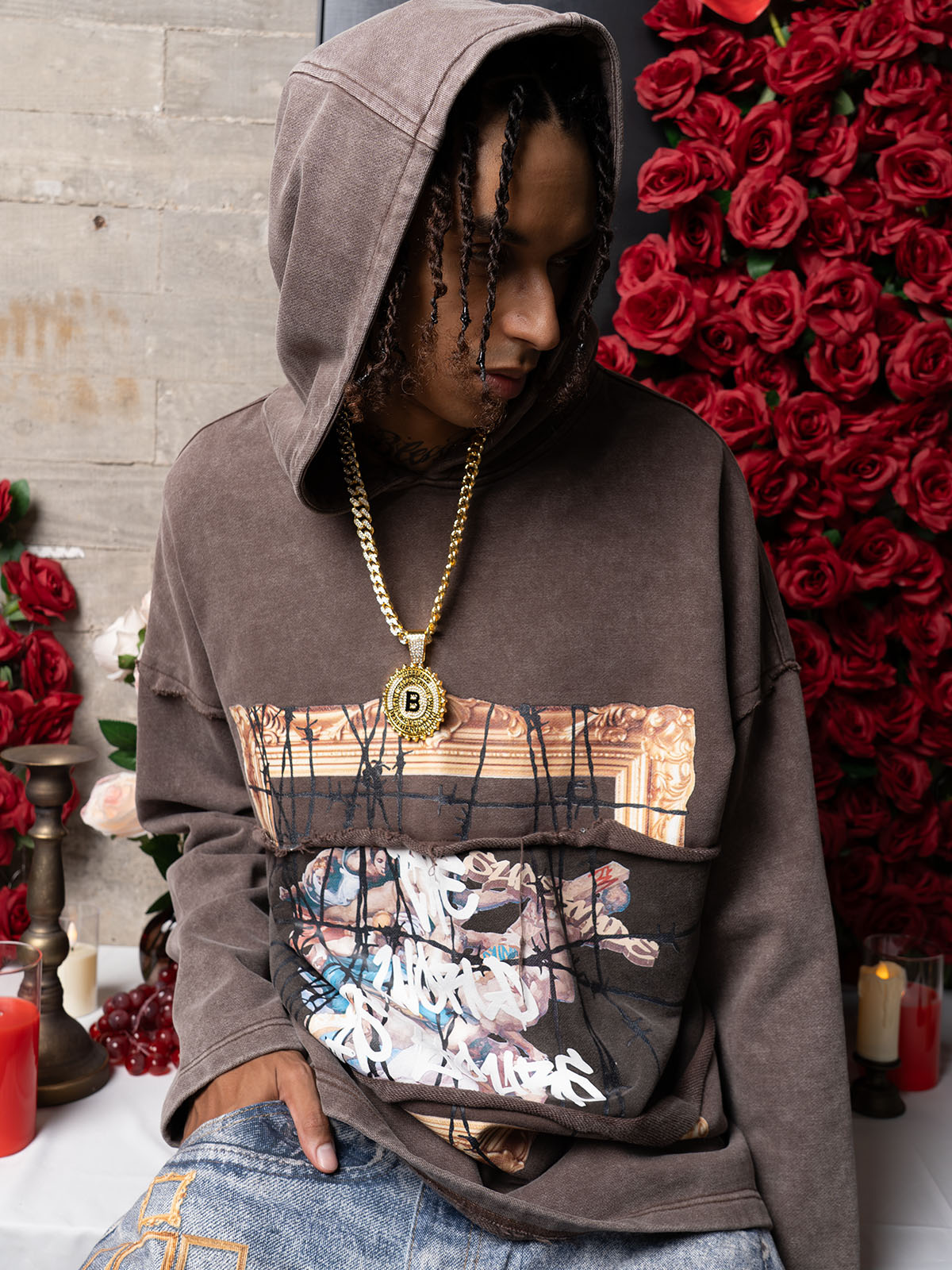 Distressed Thorn Destruction Painting Hooded Sweatshirt