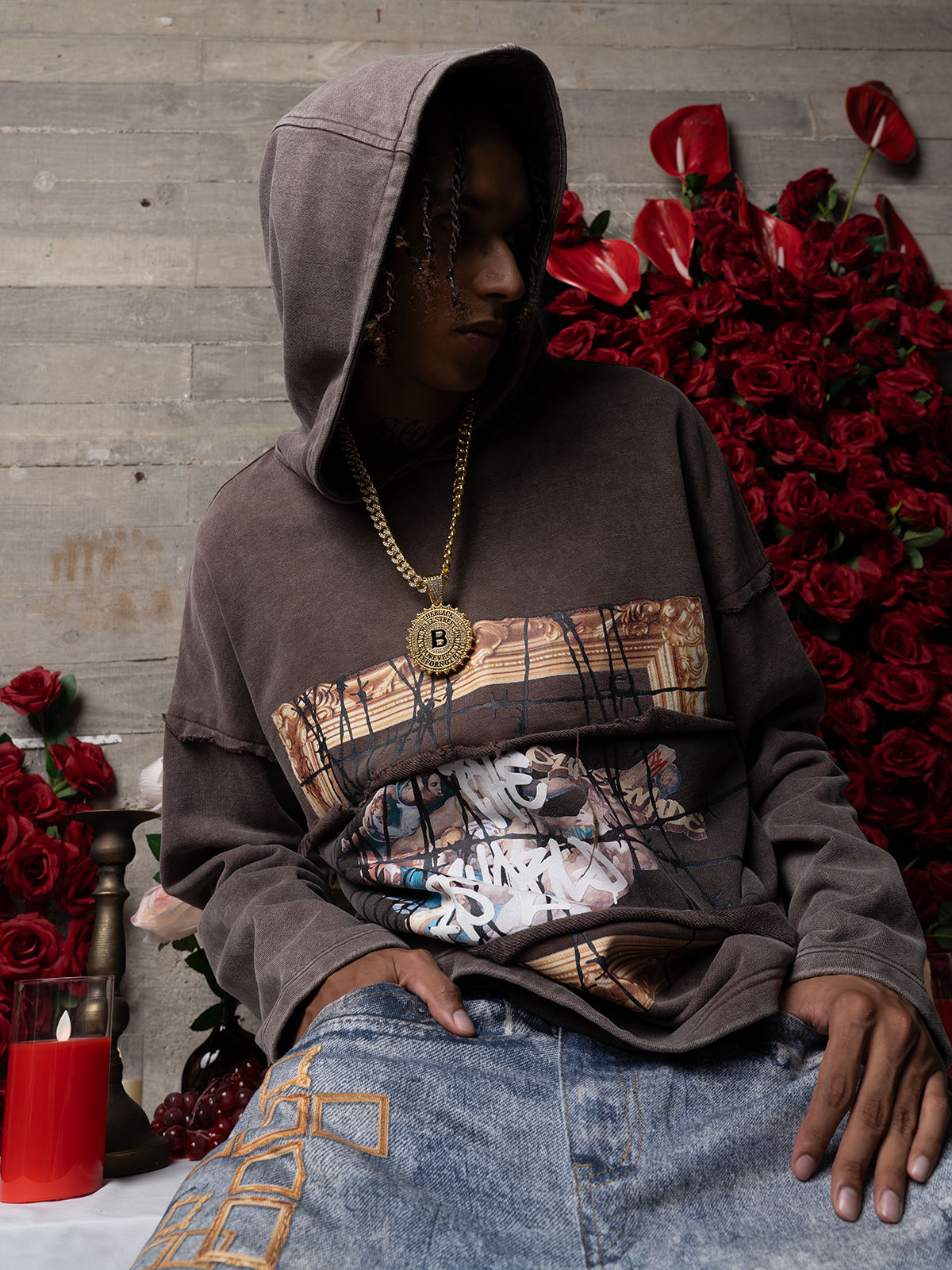 Distressed Thorn Destruction Painting Hooded Sweatshirt