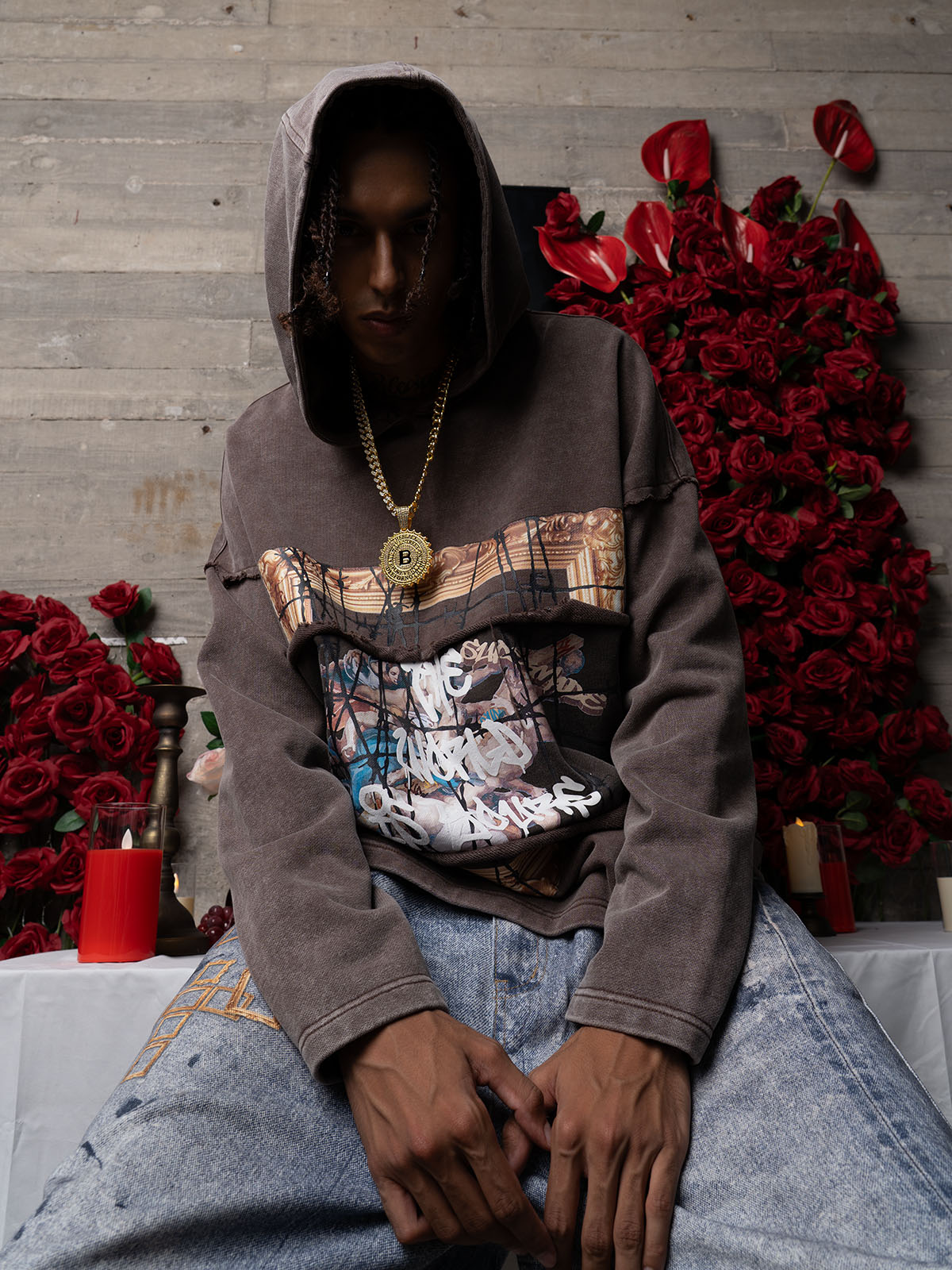 Distressed Thorn Destruction Painting Hooded Sweatshirt