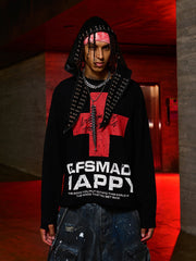 Street Cross Lettering Print Long-Sleeved T-Shirt