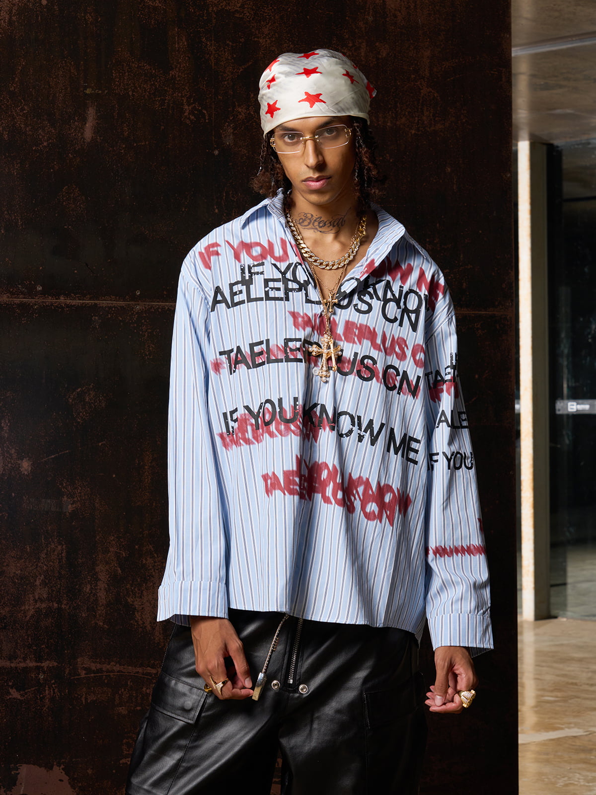 Street Lettering Vintage Striped Shirt