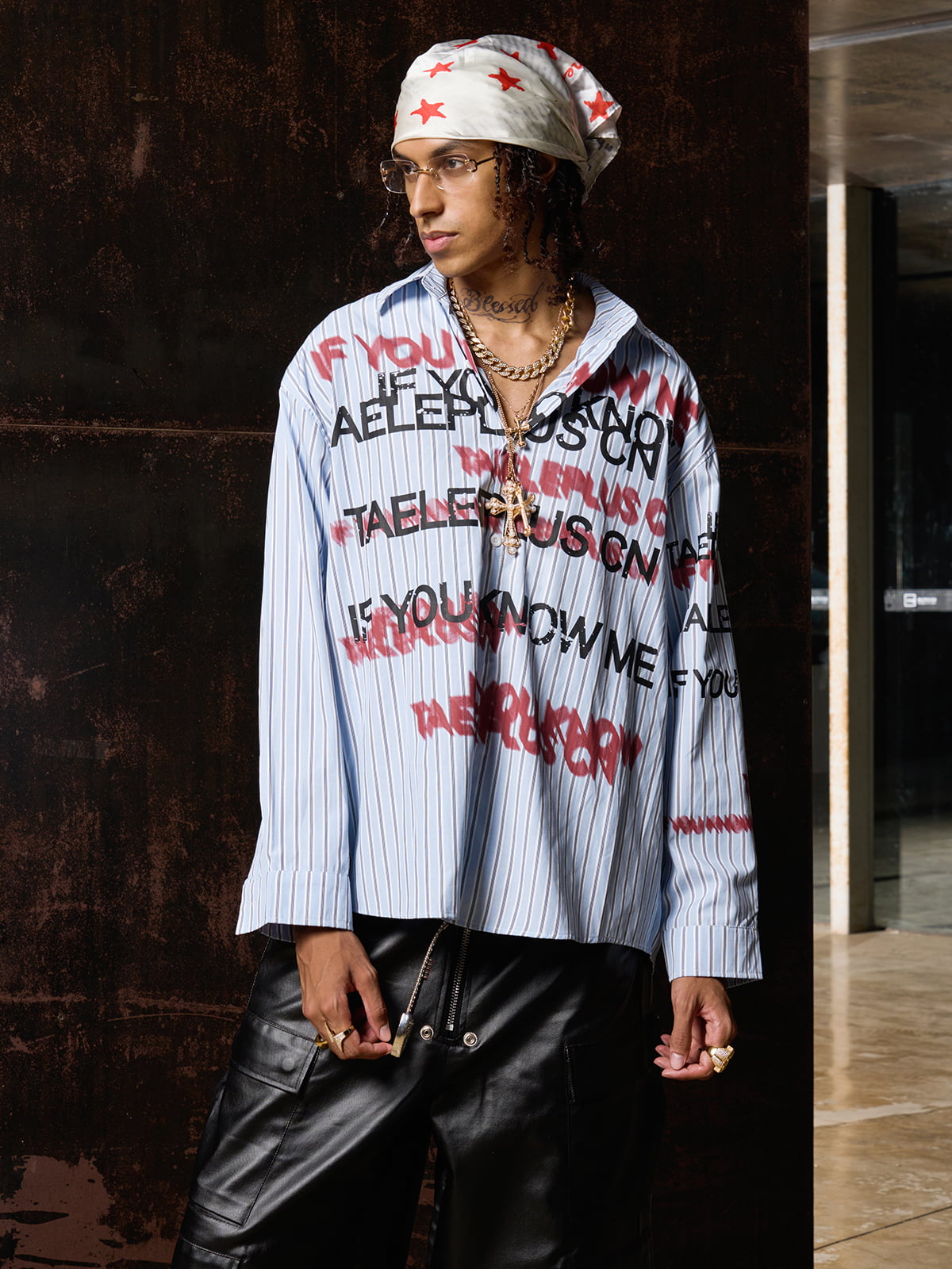 Street Lettering Vintage Striped Shirt