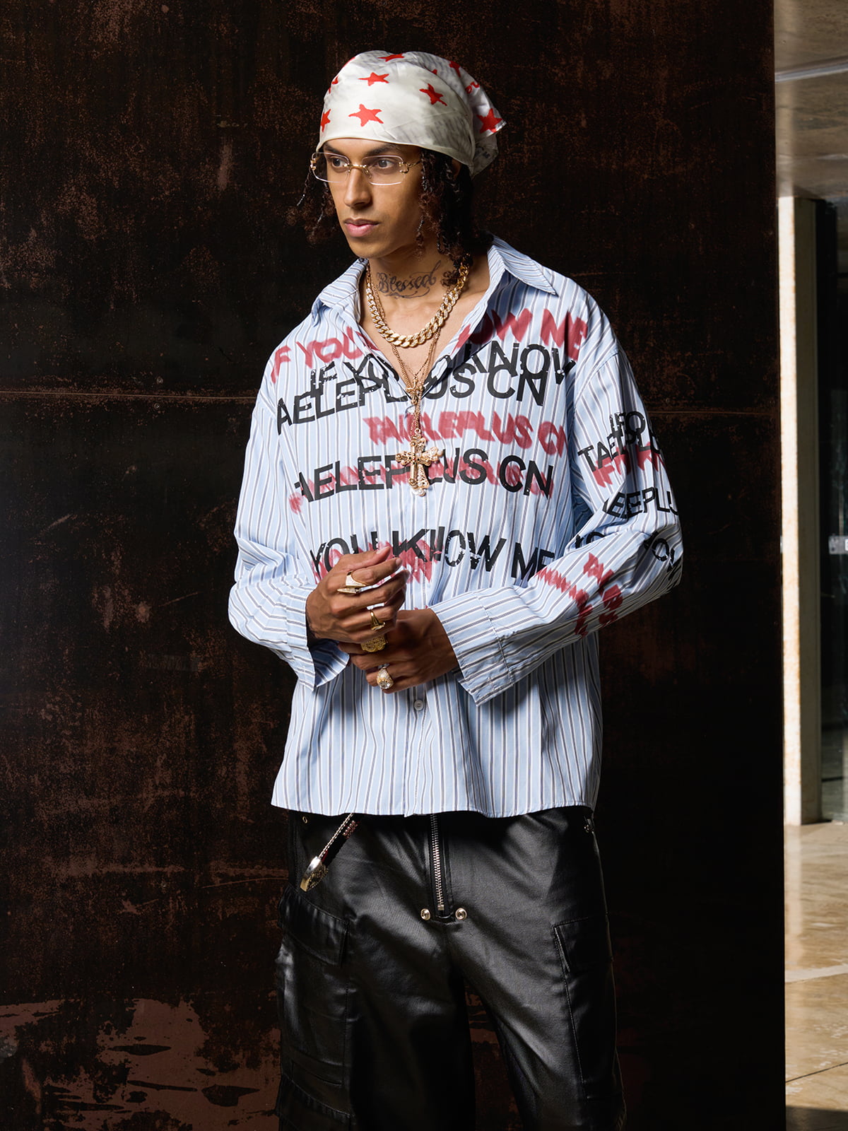 Street Lettering Vintage Striped Shirt