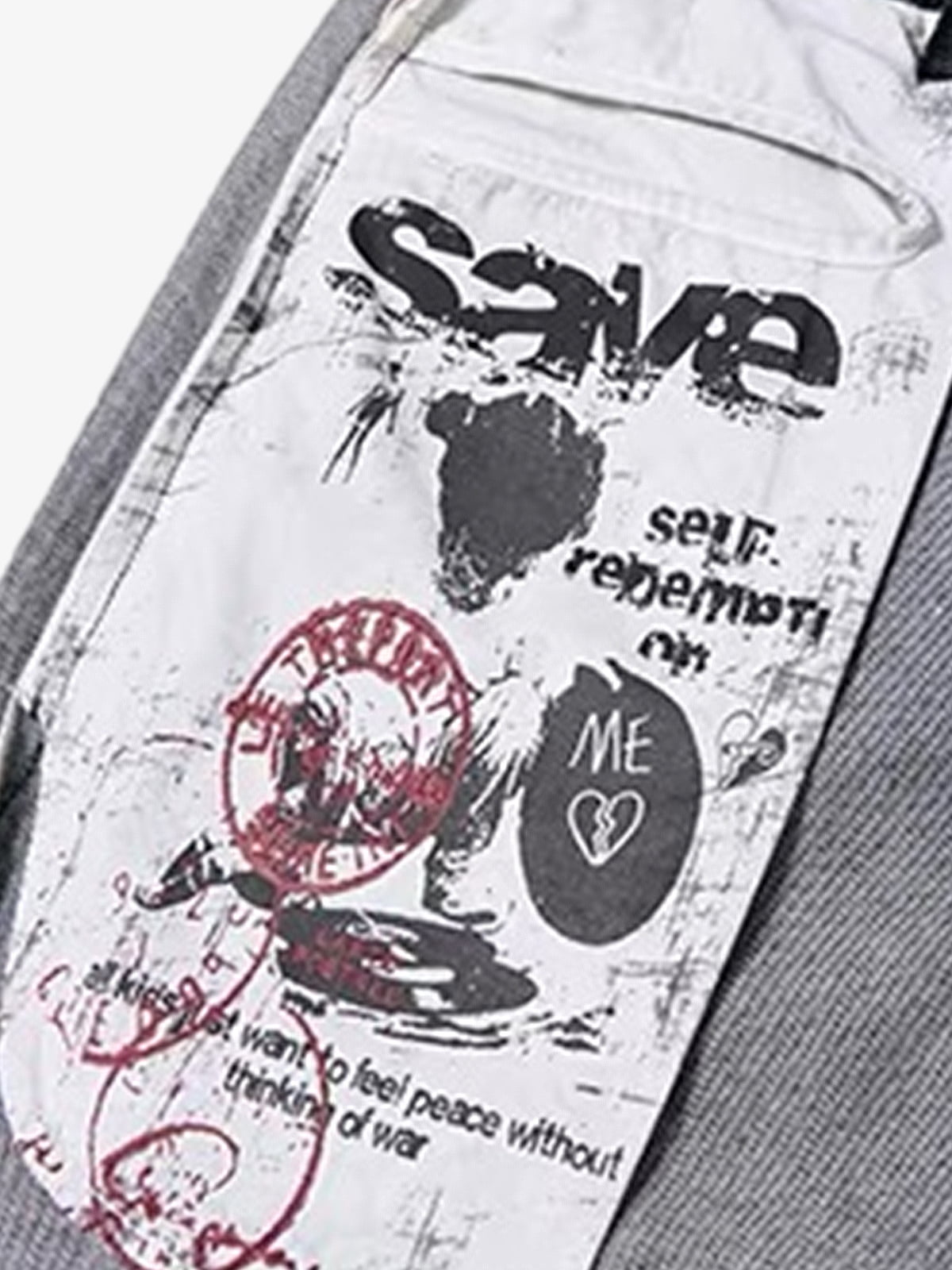 Distressed Reverse Design Large Pocket Printed Jeans