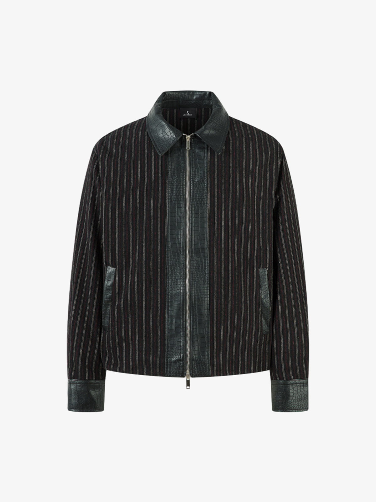 Textured PU Leather Patchwork Retro Stripe Jacket