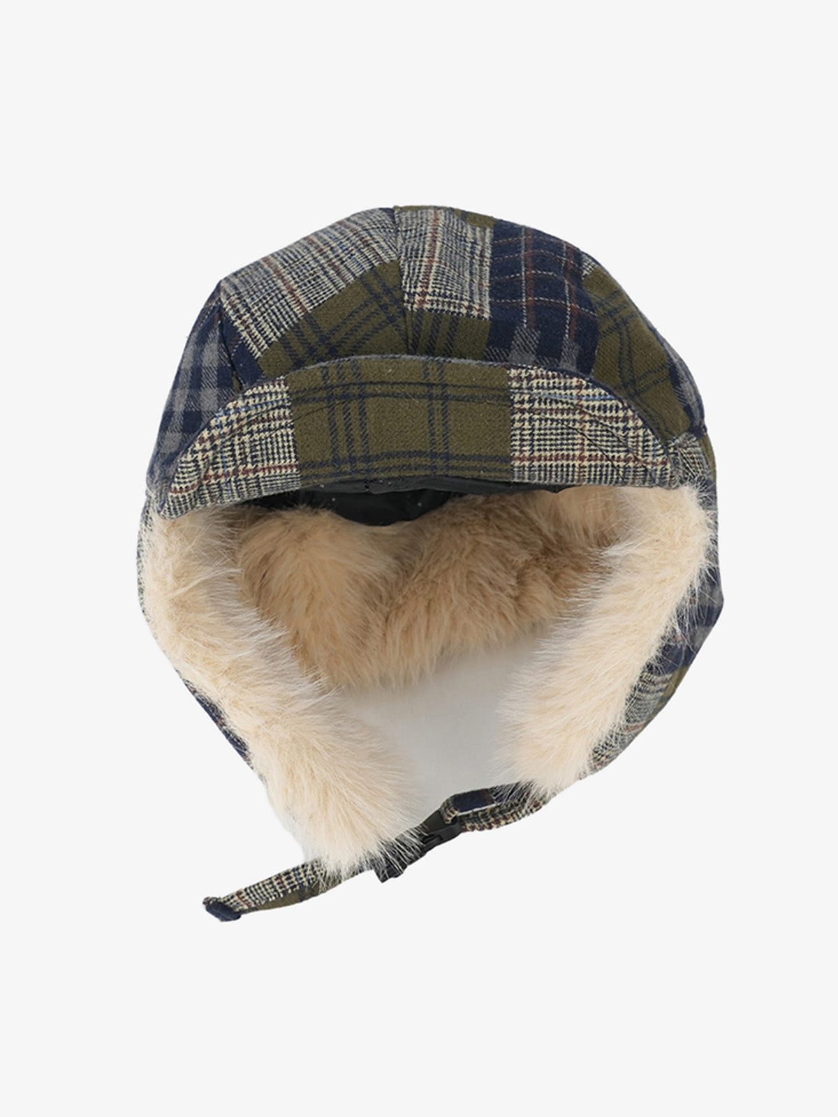 Vintage Plaid Patchwork Fleece Lined Trapper Hat