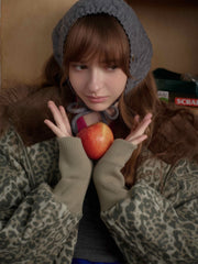 Retro Cheetah  Fur Collar Cotton Jacket