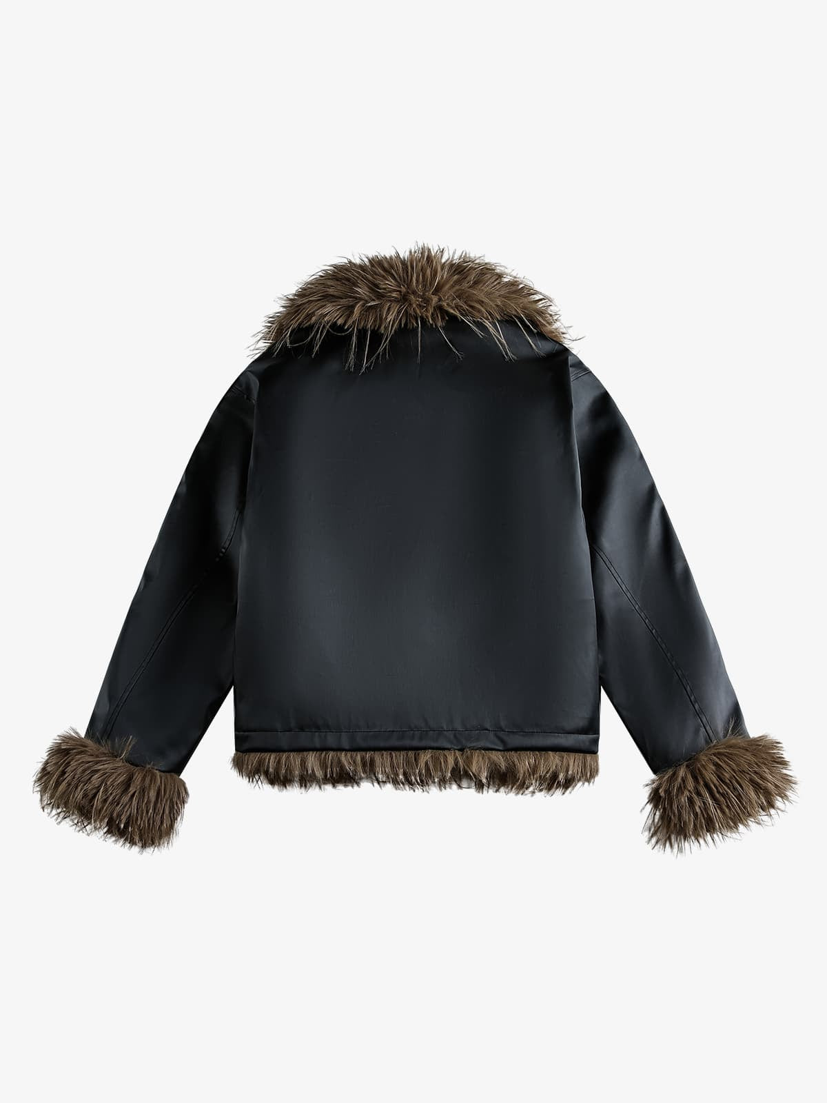 Retro Punk Rock Oversized Fur Collar Stitching Leather Cotton Jacket