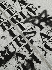 Street Punk Letter Print Fur Collar Hooded Sweatshirt
