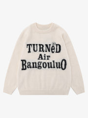 Letter Embroidery Round Neck Casual Sweater