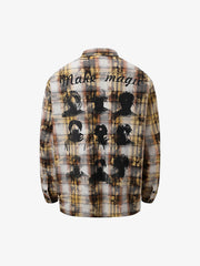 Distressed Mottled Plaid Human Figure Long Sleeve Shirt