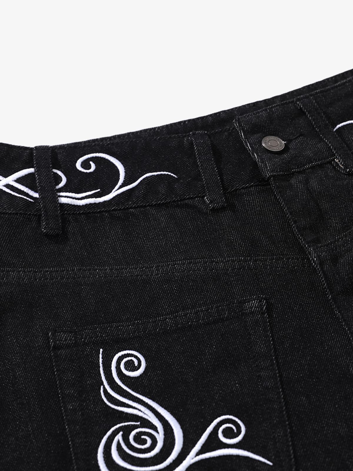 Retro Reverse Design Cloud Embroidered Barrel Jeans