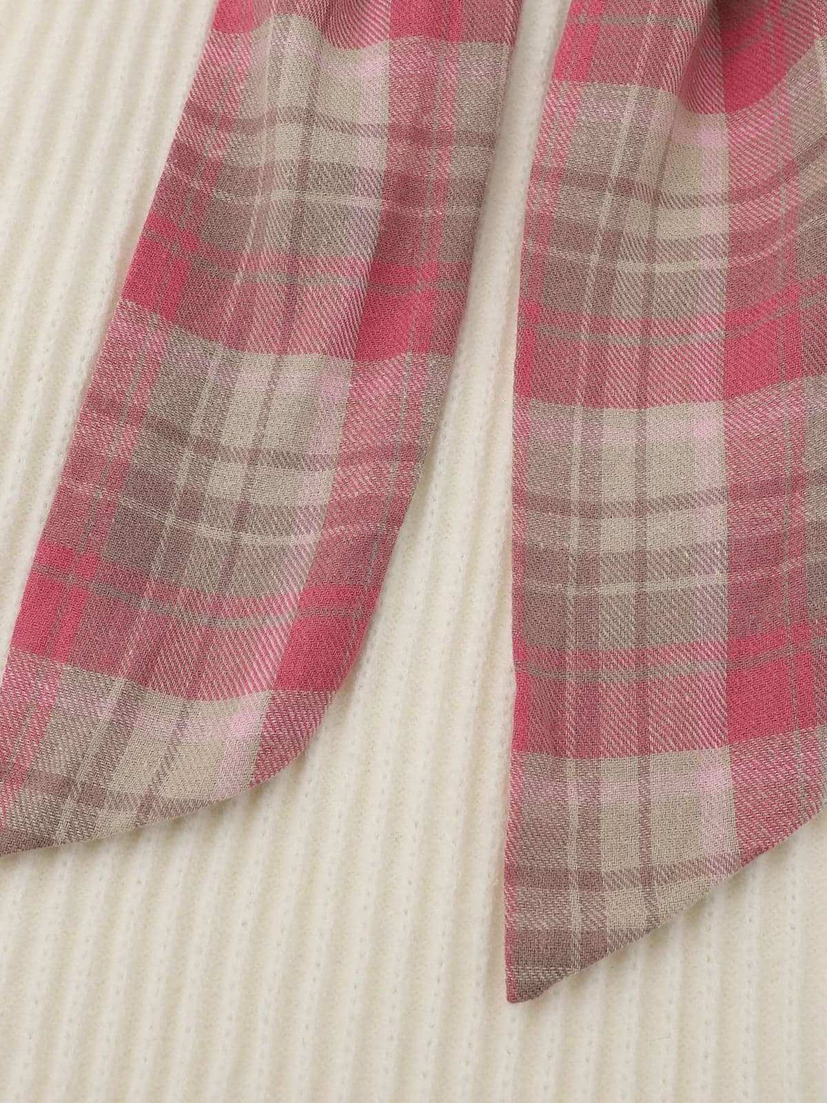 Plaid Scarf Patchwork Contrast Knit Sweater