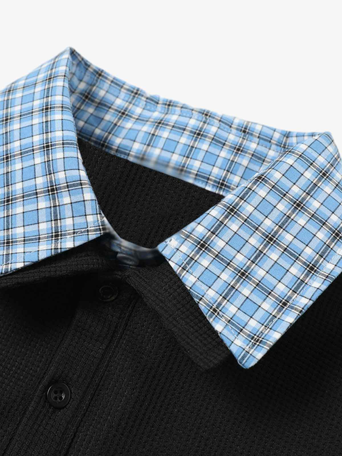 Retro Pearl Letter Plaid Collar Polo Shirt