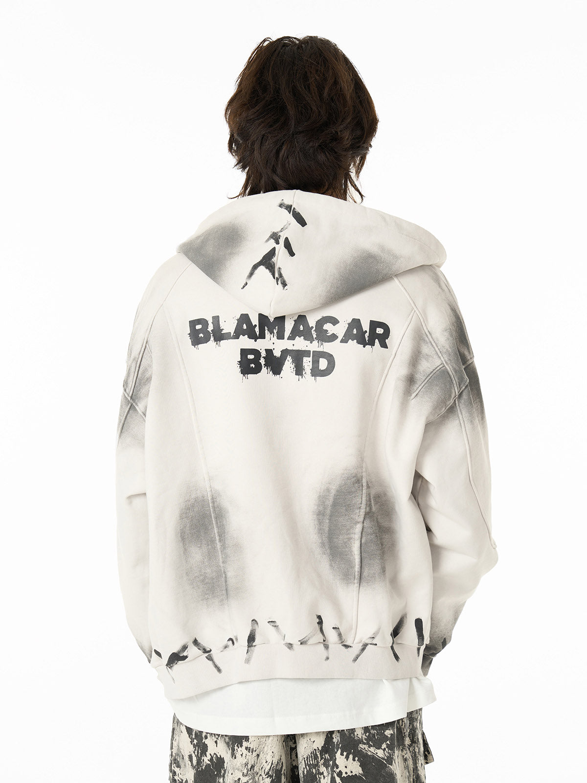 Hip Hop Distressed Dirty Spray Wash Hooded Sweatshirt