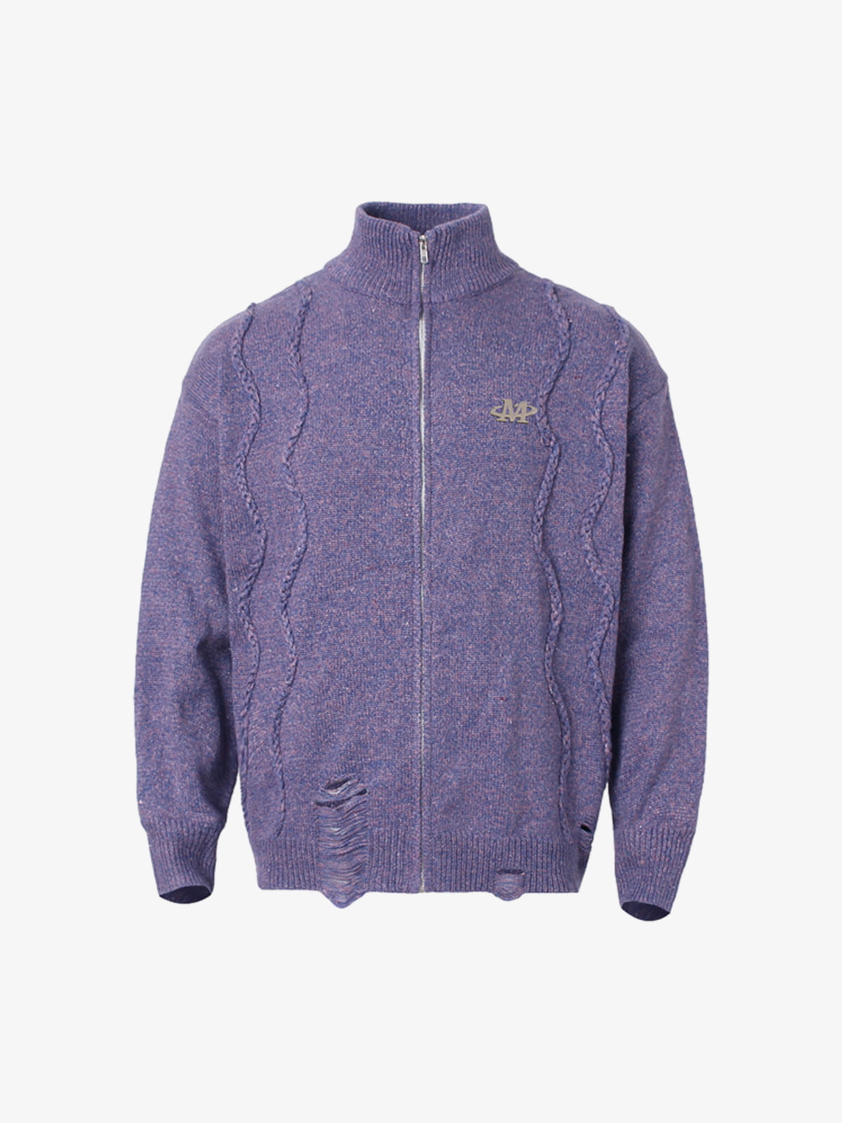 Turtleneck Cardigan Zip-Up Cable Sweater