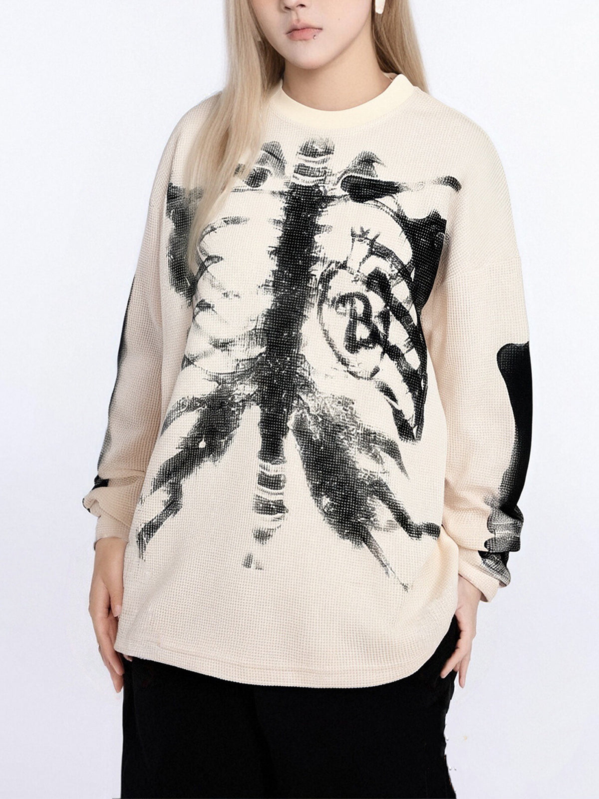 Skeleton Graphic Waffle Sweatshirt