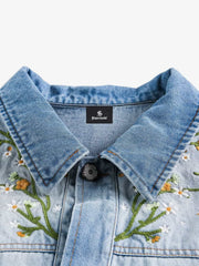 Denim Gradient-Dyed Floral Embroidered Jacket