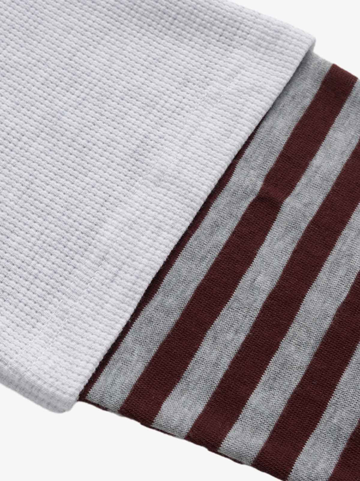Jersey Waffle Faux Two-Piece Lapel Collar Striped Sweatshirt