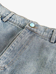 Distressed Rivet-washed Ripped Barrel Jeans