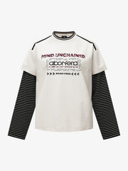 Hip-Hop Striped Fake Two-Piece Jersey Long-Sleeved T-Shirt