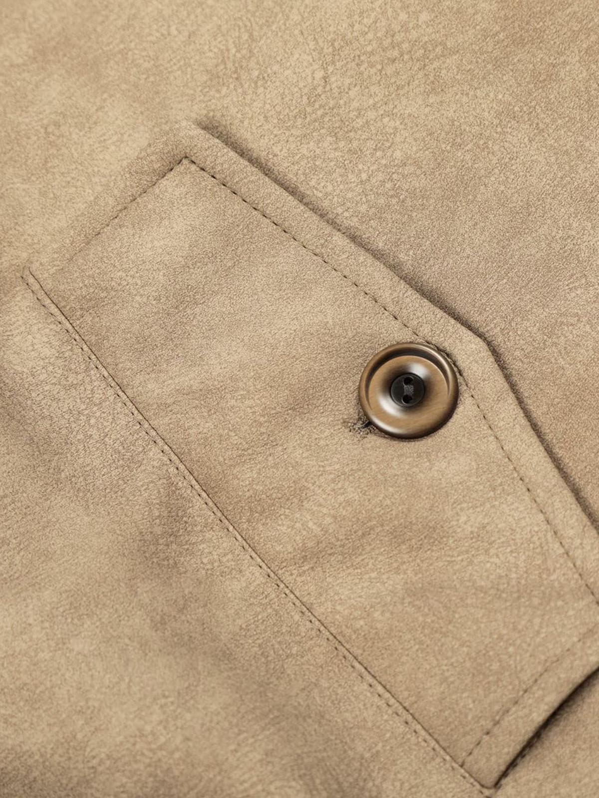 Vintage Fur Collar PU Leather Badge Embroidery Work Jacket