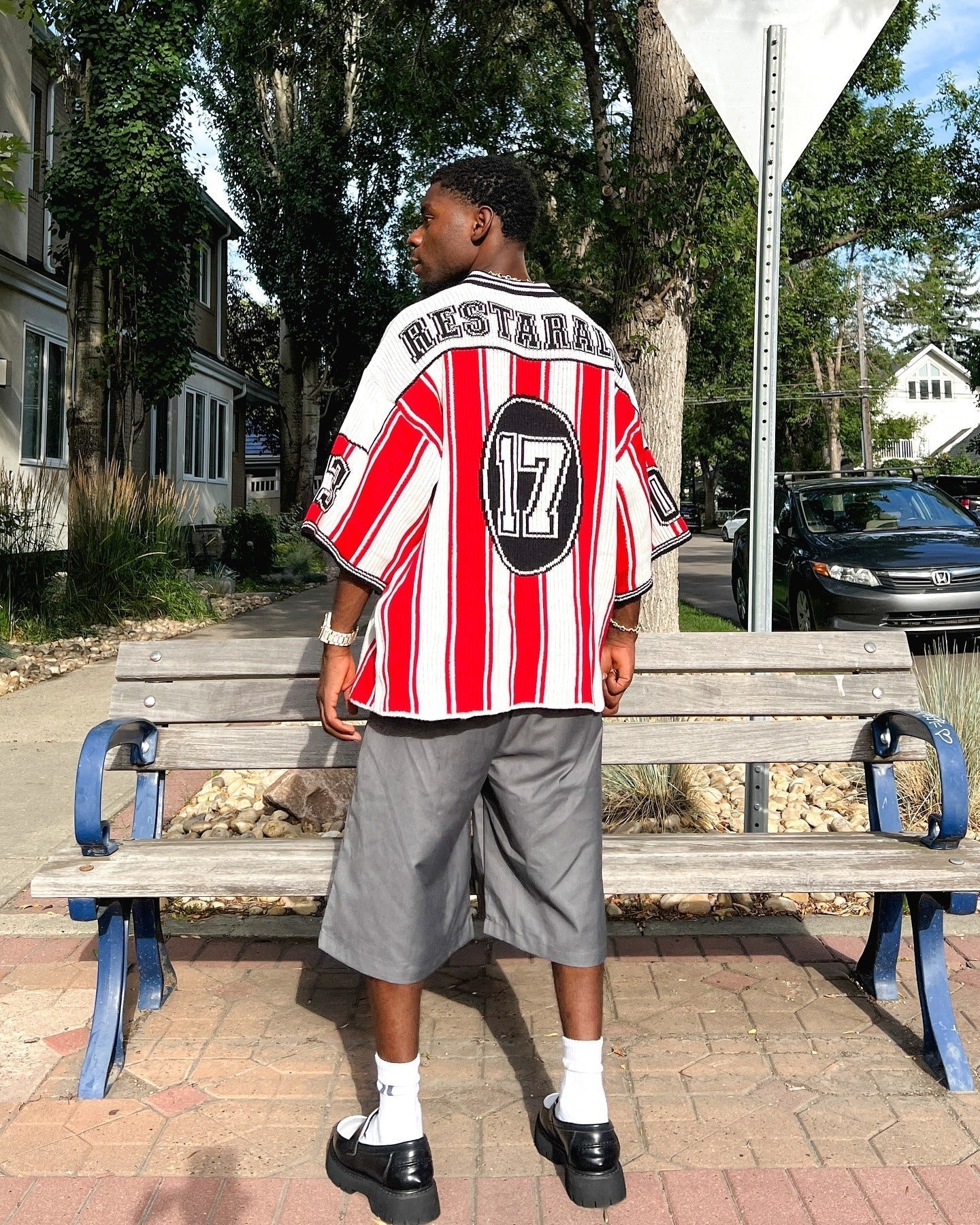 Vintage Striped Baseball Short-sleeved Knit Sweater
