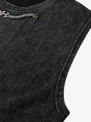 Vintage Metallic Phantom Letter Distressed Washed Vest