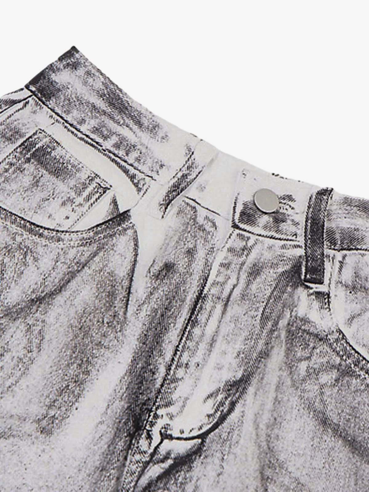 Wasteland Style Niche Design Dirty White Loose Jeans